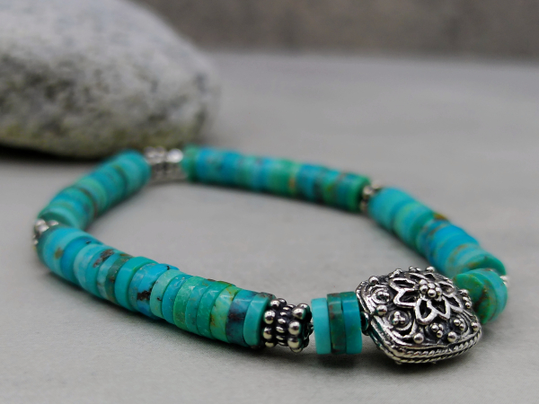 BS-61 Hubei Turquoise and Sterling Silver Bracelet BS-61 Hubei Turquoise and Sterling Silver Bracelet