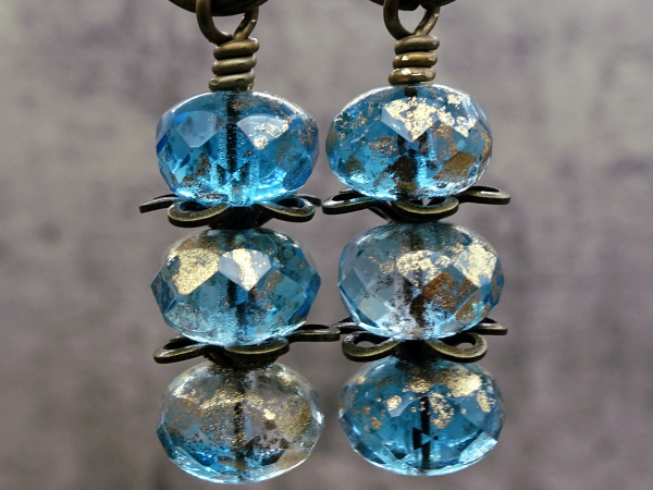 EO-11 Blue Crystal Czech Glass and Brass Earrings