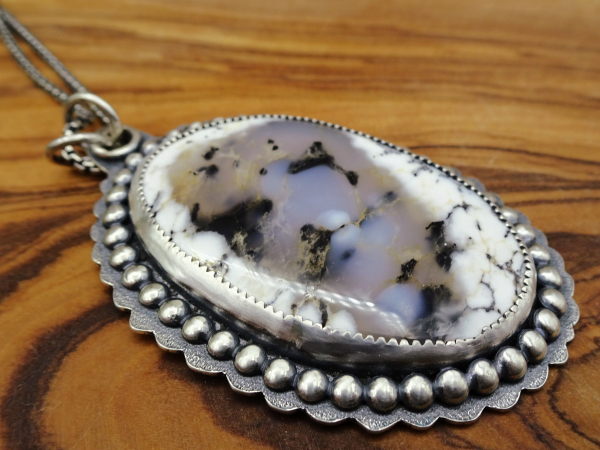 NS-118 Dendritic Opal and Sterling Silver Necklace