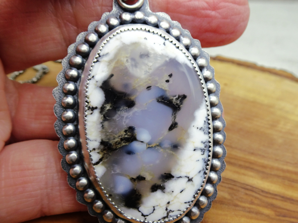 NS-118 Dendritic Opal and Sterling Silver Necklace