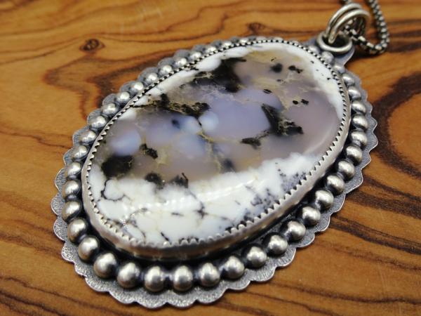 NS-118 Dendritic Opal and Sterling Silver Necklace