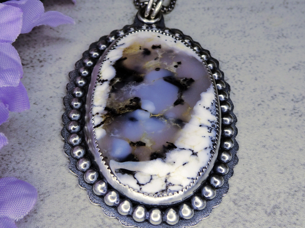 NS-118 Dendritic Opal and Sterling Silver Necklace