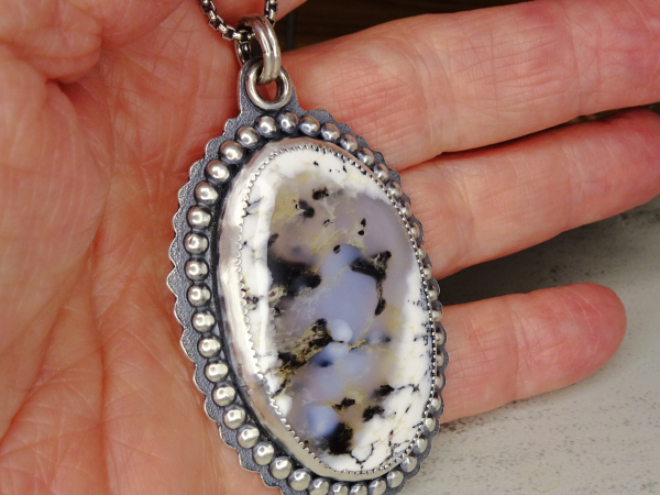 NS-118 Dendritic Opal and Sterling Silver Necklace