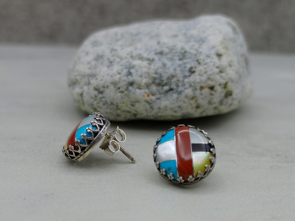 ES-197 Turquoise and Sterling Silver Inlay Post Earrings ES-197 Turquoise and Sterling Silver Inlay Post Earrings