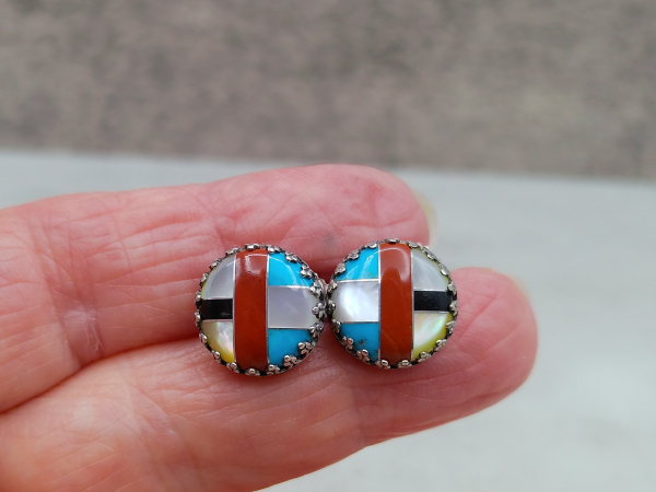ES-197 Turquoise and Sterling Silver Inlay Post Earrings ES-197 Turquoise and Sterling Silver Inlay Post Earrings