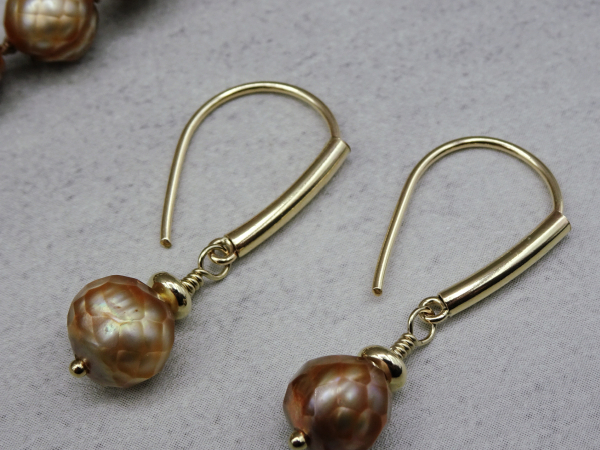 EG-19 Golden Faceted Freshwater Pearls and Gold Fill Drop Earrings