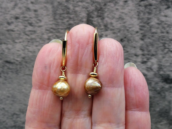 EG-19 Golden Faceted Freshwater Pearls and Gold Fill Drop Earrings