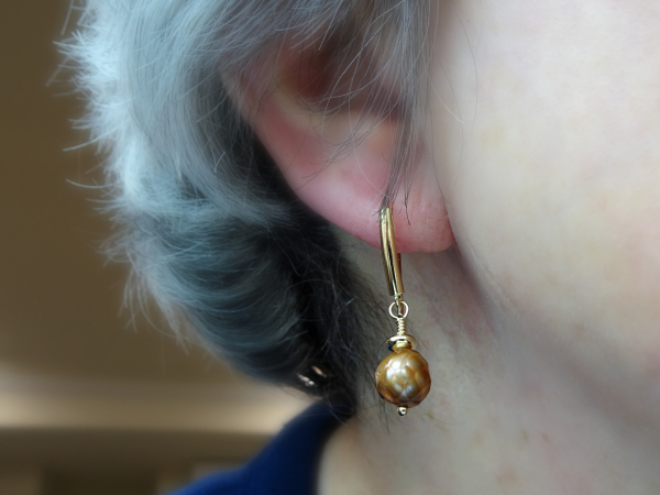 EG-19 Golden Faceted Freshwater Pearls and Gold Fill Drop Earrings