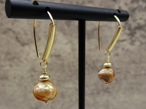 EG-19 Golden Faceted Freshwater Pearls and Gold Fill Drop Earrings