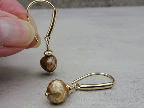 EG-19 Golden Faceted Freshwater Pearls and Gold Fill Drop Earrings