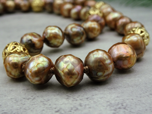 NG-4 Hand Knotted Gold Freshwater Pearl Necklace