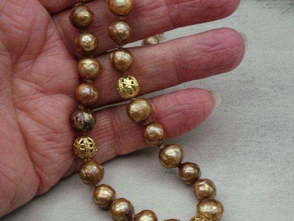 NG-4 Hand Knotted Gold Freshwater Pearl Necklace