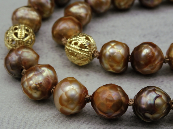 NG-4 Hand Knotted Gold Freshwater Pearl Necklace