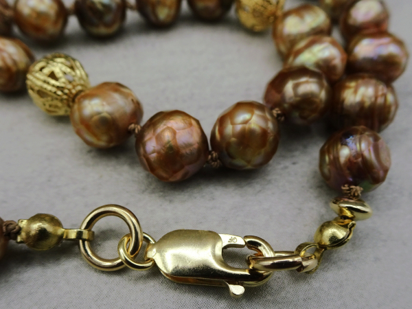 NG-4 Hand Knotted Gold Freshwater Pearl Necklace