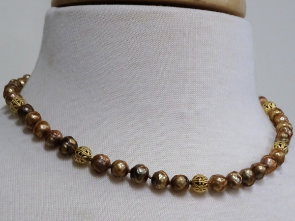 NG-4 Hand Knotted Gold Freshwater Pearl Necklace