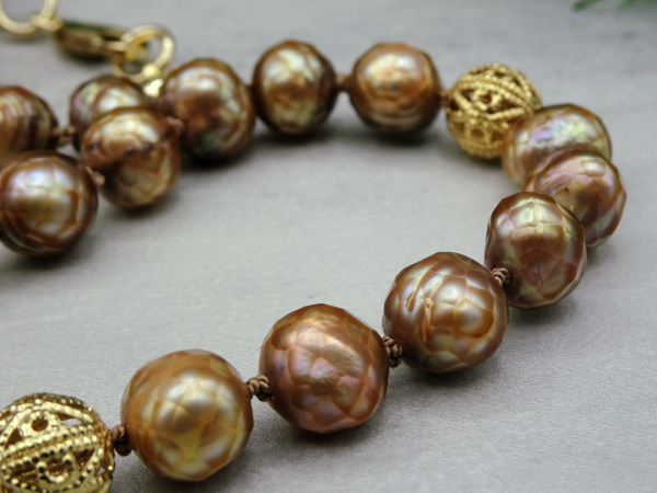 NG-4 Hand Knotted Gold Freshwater Pearl Necklace