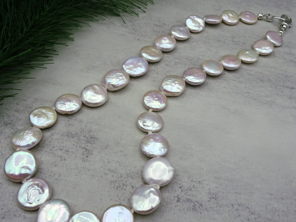 NS-137 Hand Knotted Freshwater Coin Pearl Necklace