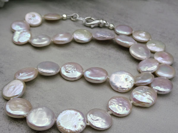 NS-137 Hand Knotted Freshwater Coin Pearl Necklace