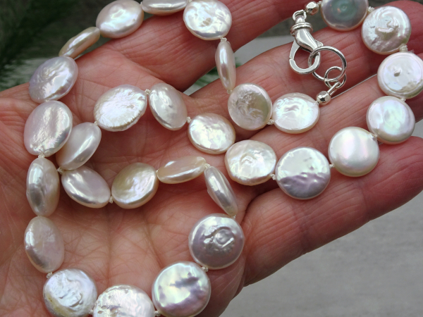 NS-137 Hand Knotted Freshwater Coin Pearl Necklace