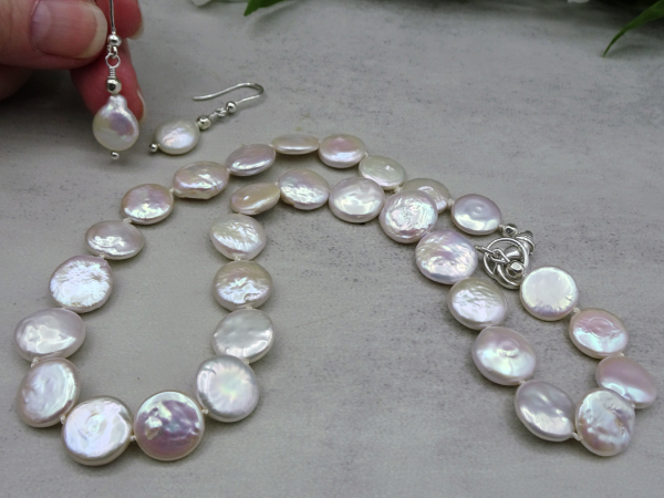 NS-137 Hand Knotted Freshwater Coin Pearl Necklace