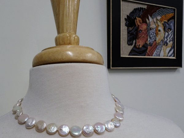 NS-137 Hand Knotted Freshwater Coin Pearl Necklace