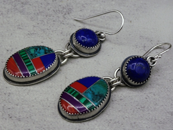 ES-192 Inlay Gemstones with Lapis Lazuli and Sterling Silver Earrings