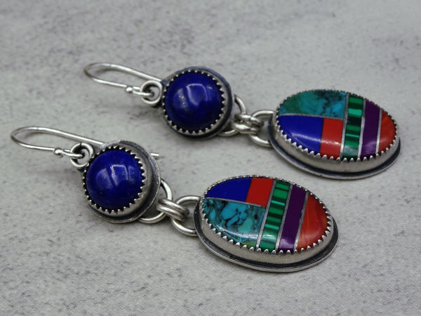 ES-192 Inlay Gemstones with Lapis Lazuli and Sterling Silver Earrings