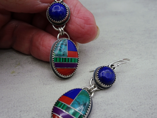 ES-192 Inlay Gemstones with Lapis Lazuli and Sterling Silver Earrings