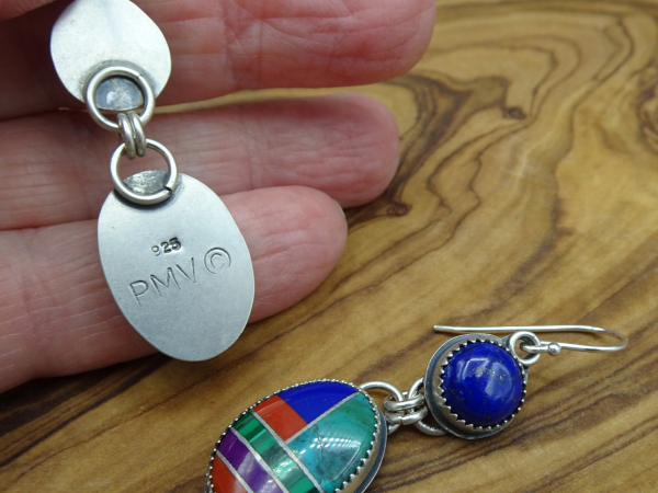 ES-192 Inlay Gemstones with Lapis Lazuli and Sterling Silver Earrings