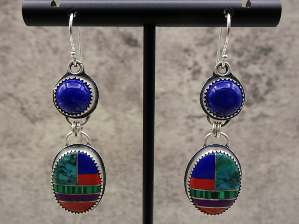 ES-192 Inlay Gemstones with Lapis Lazuli and Sterling Silver Earrings