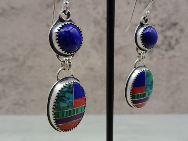 ES-192 Inlay Gemstones with Lapis Lazuli and Sterling Silver Earrings