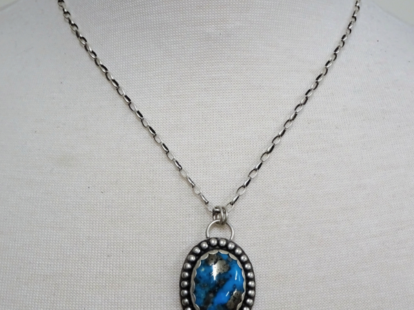 NS-141 Ithaca Peak - Medium Oval Turquoise and Sterling Silver Pendant