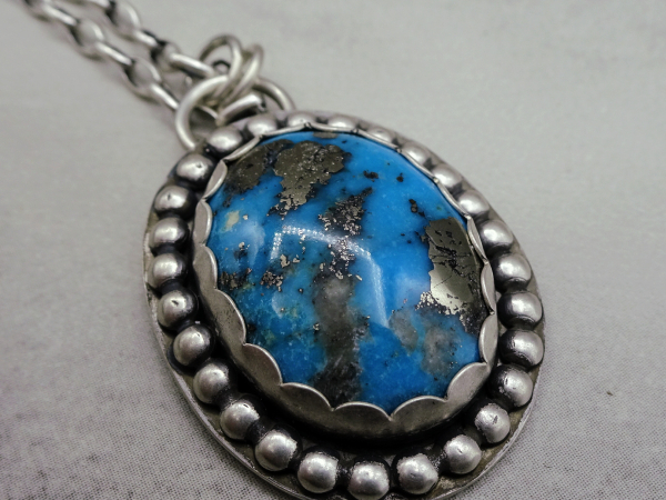 NS-141 Ithaca Peak - Medium Oval Turquoise and Sterling Silver Pendant