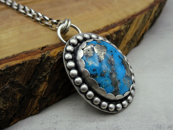 NS-141 Ithaca Peak - Medium Oval Turquoise and Sterling Silver Pendant