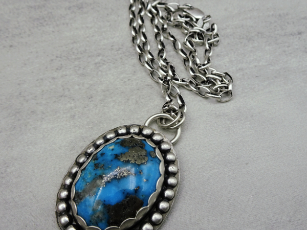 NS-141 Ithaca Peak - Medium Oval Turquoise and Sterling Silver Pendant