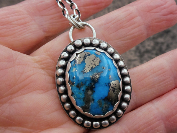 NS-141 Ithaca Peak - Medium Oval Turquoise and Sterling Silver Pendant