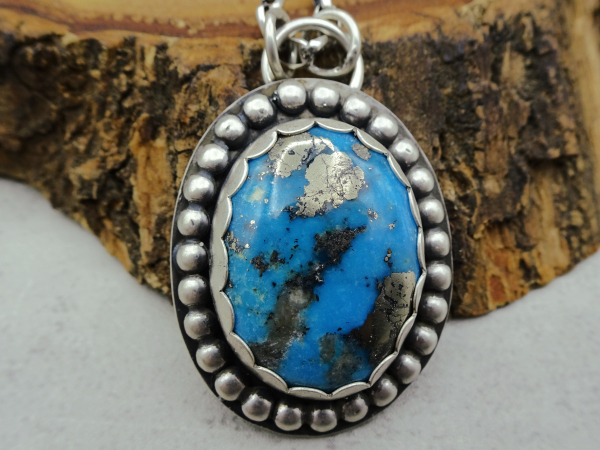 NS-141 Ithaca Peak - Medium Oval Turquoise and Sterling Silver Pendant