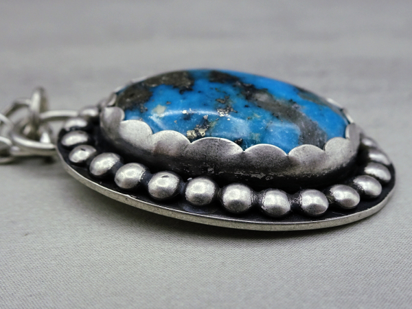 NS-141 Ithaca Peak - Medium Oval Turquoise and Sterling Silver Pendant