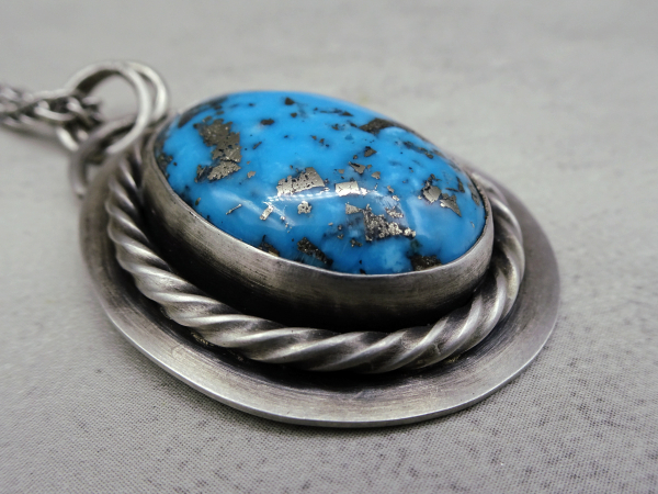 NS-140 Ithaca Peak - Large Oval Turquoise and Sterling Silver Pendant