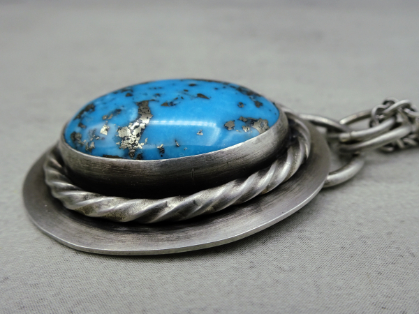 NS-140 Ithaca Peak - Large Oval Turquoise and Sterling Silver Pendant