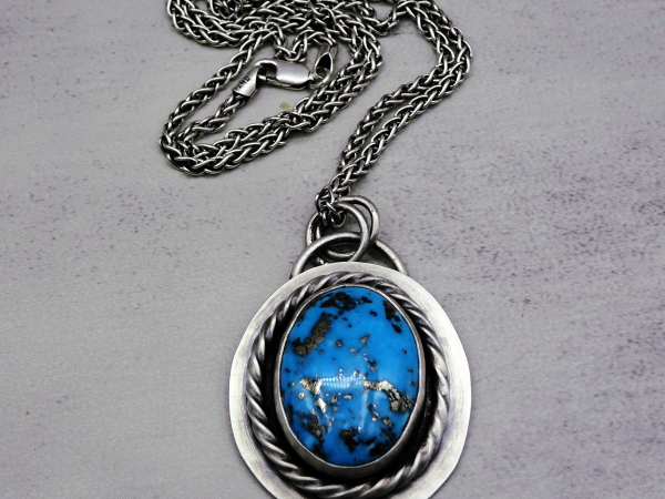 NS-140 Ithaca Peak - Large Oval Turquoise and Sterling Silver Pendant