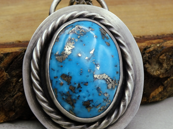 NS-140 Ithaca Peak - Large Oval Turquoise and Sterling Silver Pendant