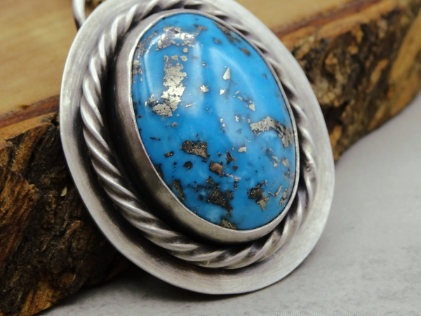 NS-140 Ithaca Peak - Large Oval Turquoise and Sterling Silver Pendant