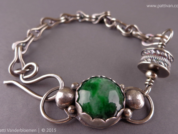 Jade Cabochon Bracelet with Handmade Sterling Silver Chain ...