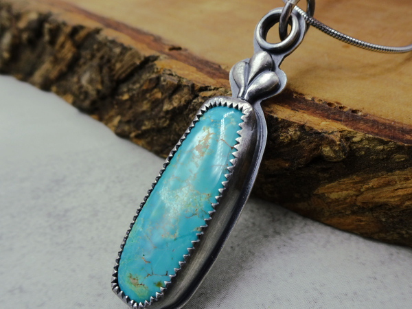 NS-114 Natural Royston Turquoise and Sterling Silver Necklace