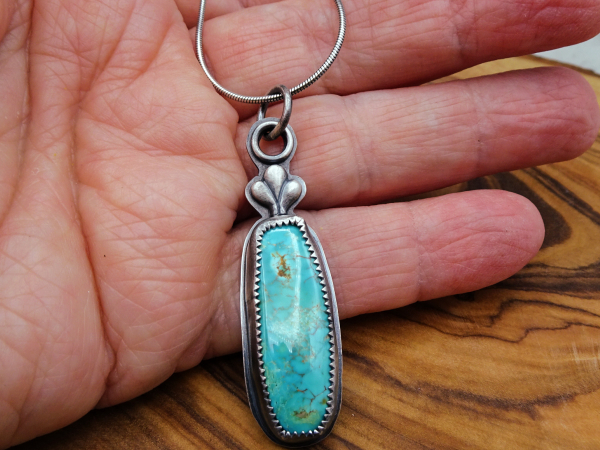 NS-114 Natural Royston Turquoise and Sterling Silver Necklace