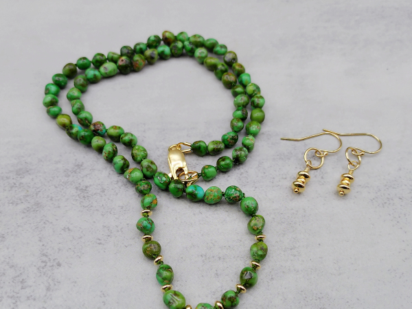 NG-5 Sonoran Lime Turquoise and Gold Fill Necklace and Earrings Set NG-5 Sonoran Lime Turquoise and Gold Fill Necklace and Earrings Set