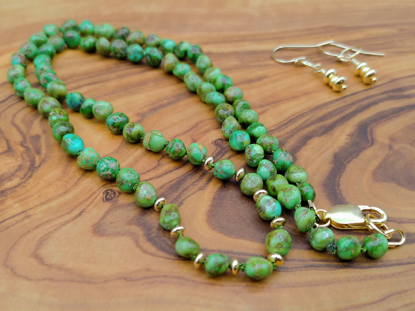 NG-5 Sonoran Lime Turquoise and Gold Fill Necklace and Earrings Set NG-5 Sonoran Lime Turquoise and Gold Fill Necklace and Earrings Set