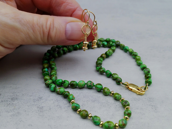 NG-5 Sonoran Lime Turquoise and Gold Fill Necklace and Earrings Set NG-5 Sonoran Lime Turquoise and Gold Fill Necklace and Earrings Set