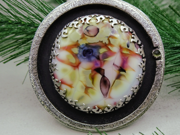 NS-142 Blue Rose Artisan Glass and Peridot Sterling Silver Pendant